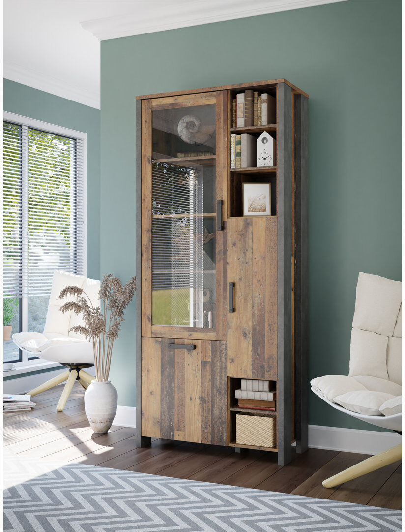 Mercury Lanham 91.6 cm W Display Cabinet Vintage;Dark Grey 205.4cm H X 91.6cm W X 41.4cm D
