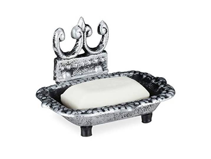 Relaxdays Porte-Savon\, Design Antique\, Rangement carré en Fonte de Fer\, avec Drain\, nostalgique\, argenté