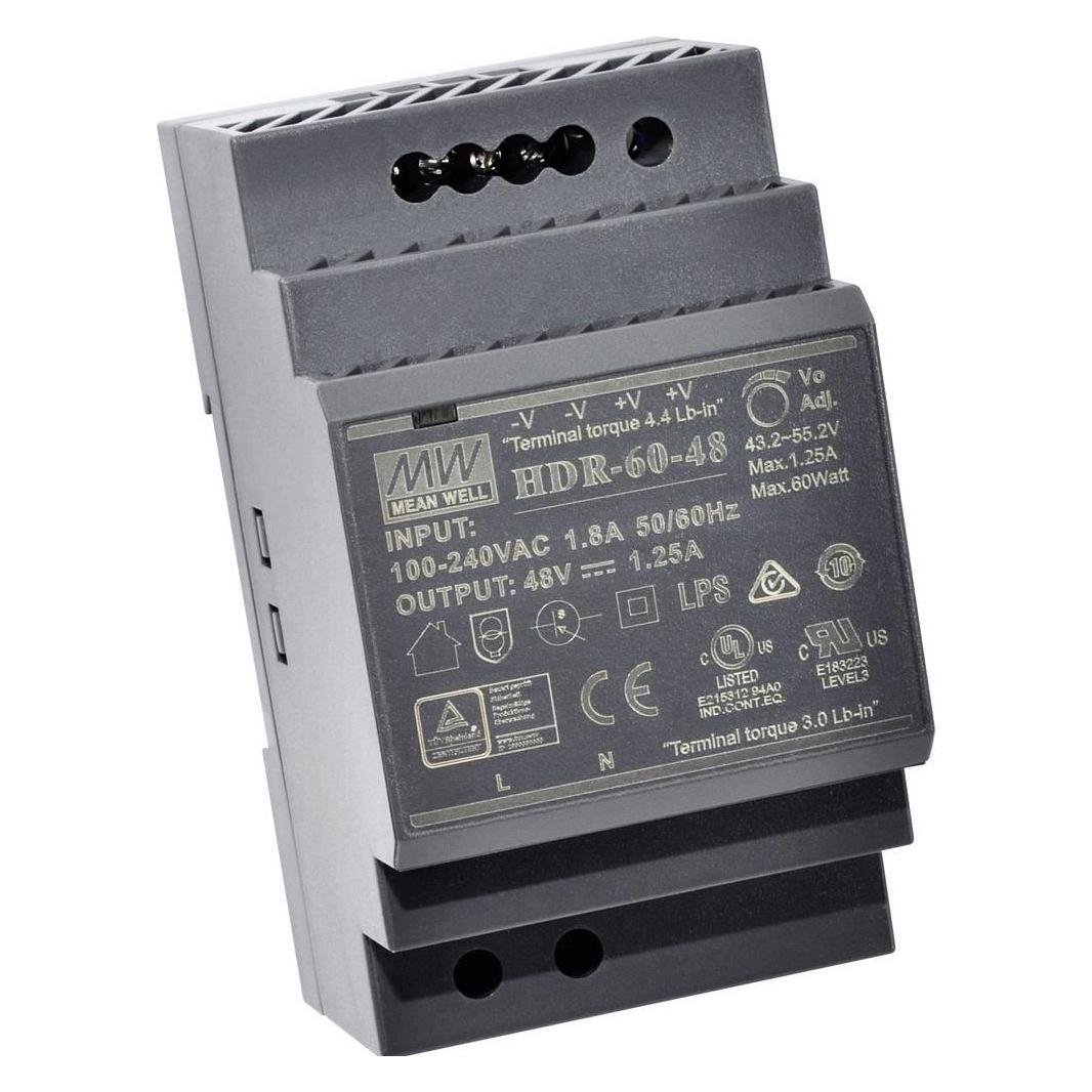 MeanWell INDUSTRIE-NETZTEIL - 1 AUSGANG - HUTSCHIENENMONTAGE - 60 W - 15 V - 4 A (HDR-60-15)