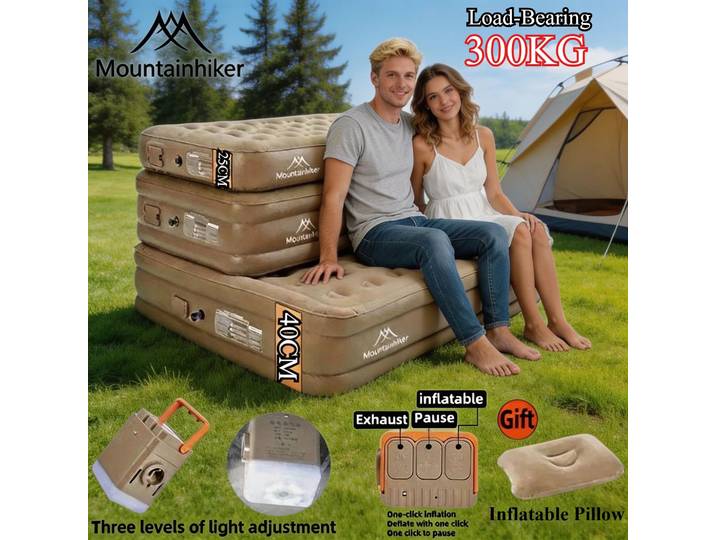 MOUNTAINHIKER Lit gonflable avec pompe intégrée pour 1/3 personnes, matelas pneumatique intérieur, tapis de glamping, matelas de couchage en PVC, tapis de camping