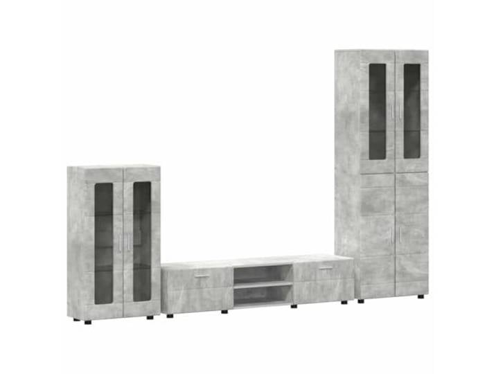 RJPLMFV TV-Möbel Florin, 3-teilig, Grau, Beton, Holz, Technik Minimalistisches Design, geräumige Aufbewahrung, mattes Finish, modernes Interieur, einfache Pflege, täglicher Gebrauch