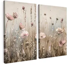 LEINWANDBILD 2er Set Blumen - Beige - Modern - Rosa 80x60 cm