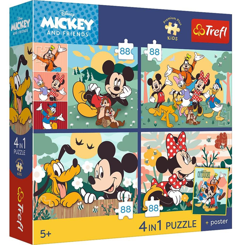 Trefl 4-in-1 Puzzel Mickey en zijn vrienden met poster