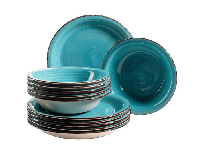 Mäser Tafelservice, Türkis, Keramik, 12-teilig, handbemalt, Essen & Trinken, Geschirr, Geschirr-Sets, Tafelservice