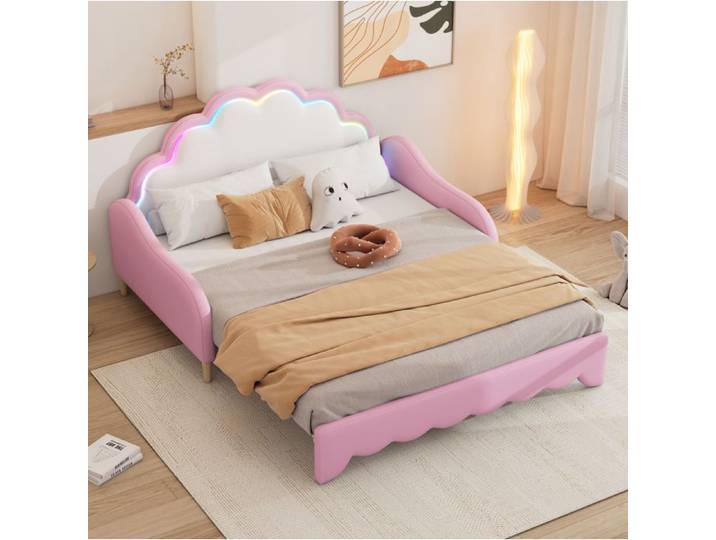 Lit banquette convertible 140 x 200 cm avec LED rose