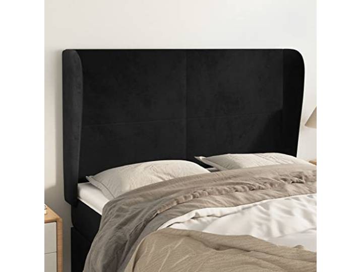KTHLBRH Kopfteil aus schwarzem Samt mit Beinen aus massivem Lärchenholz, klassisches Design, höhenverstellbar, zur Unterstützung der Rückenlehne, elegantes Kopfteil