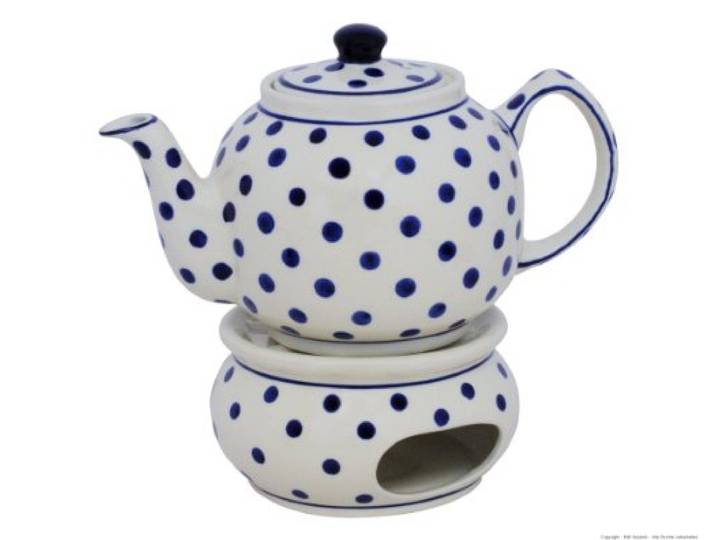 Original Bunzlauer Keramik Teekanne mit Stövchen 1.00 Liter im Dekor 37