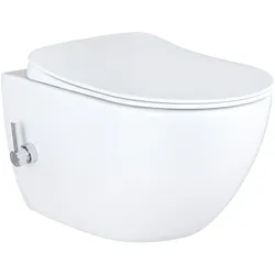 Creavit Design RimOff Hänge WC Weiß mit Taharet/Bidet/Dusch-WC Funktion und integrierter Warm- /Kaltwasserarmatur