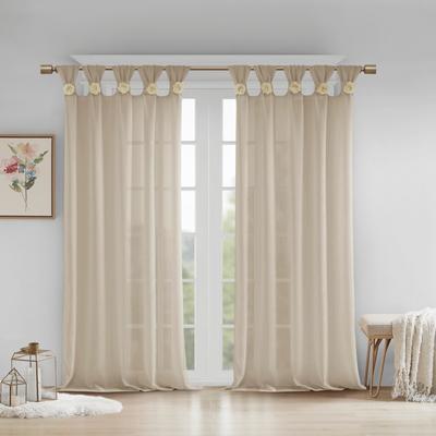 Madison Park Florah Floral Embellished Cuff Tab Top Solid Single Curtain Panel