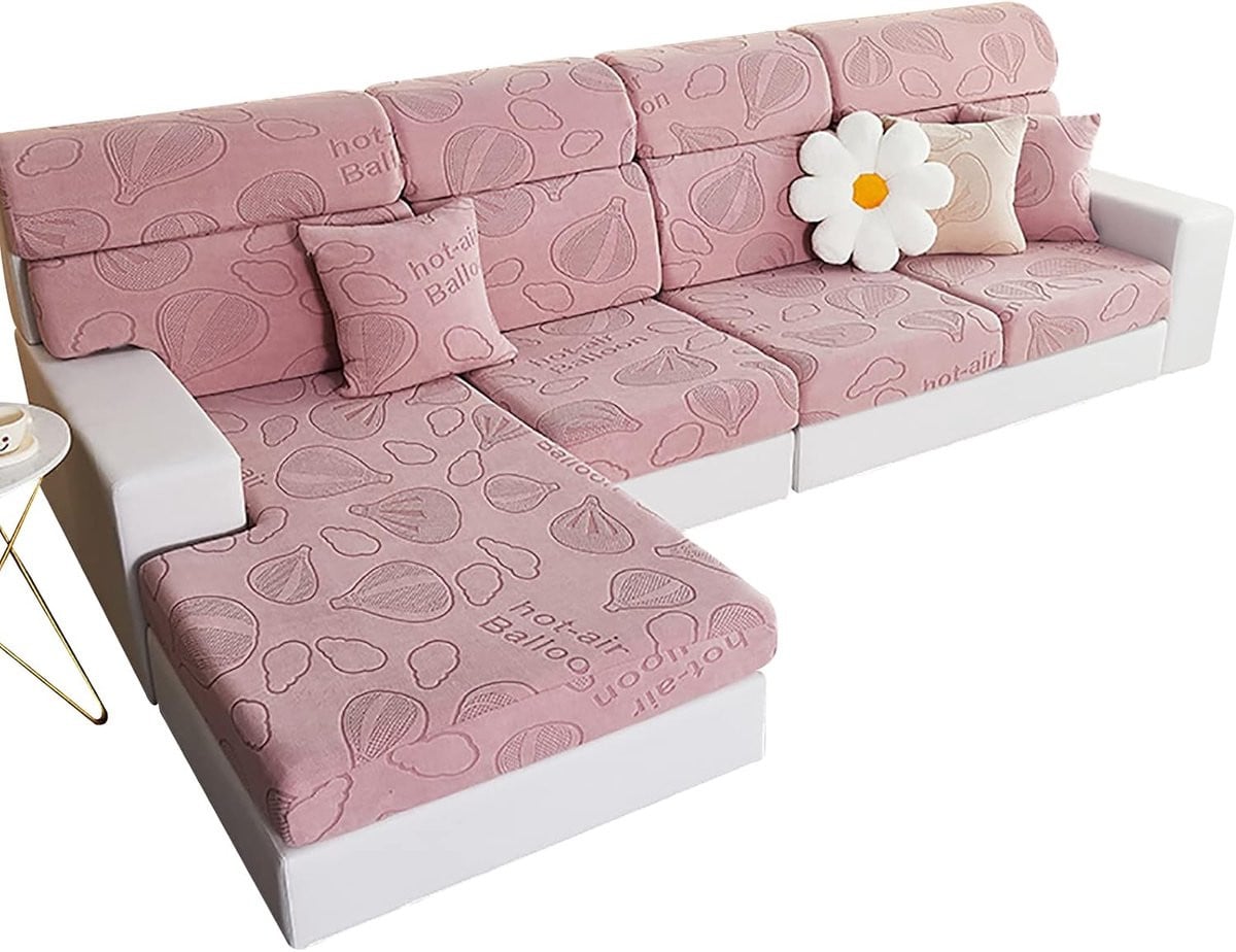 Roze super stretch bankhoes voor het beschermen van je meubels