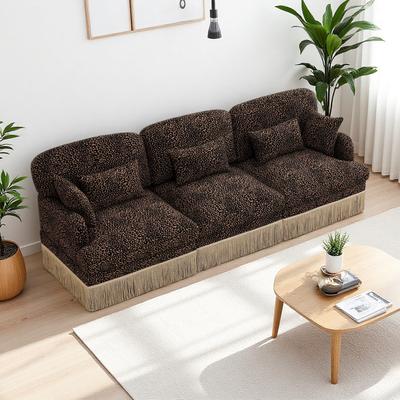 ZWYO HOSIMU "100"" Chenille Leopard Print 3-Seater Modular Sofa with Tassel Edge, Ergonomic Back & Seat, Deep Seat Design"