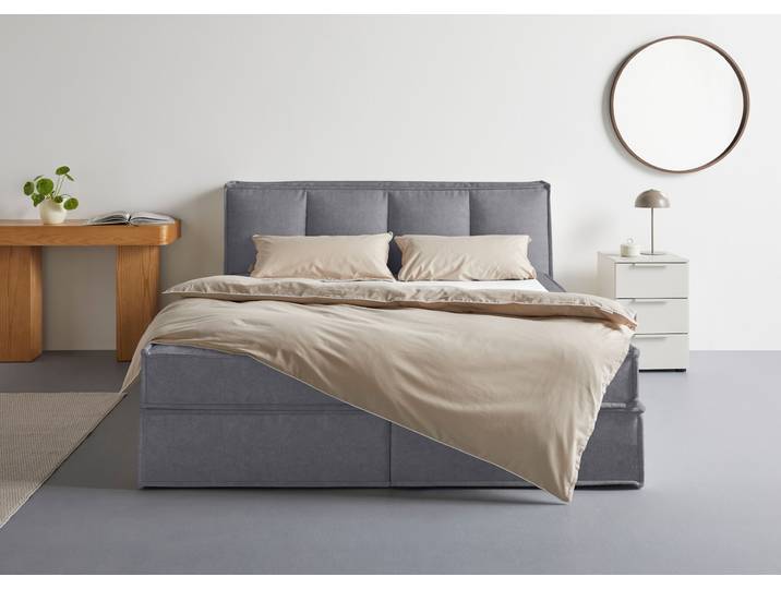 Boxspringbett, 100% Polyester, Grau (Stone), 190×230 cm, Mit Topper & 2 Matratzen, Klassisch, LeGer
