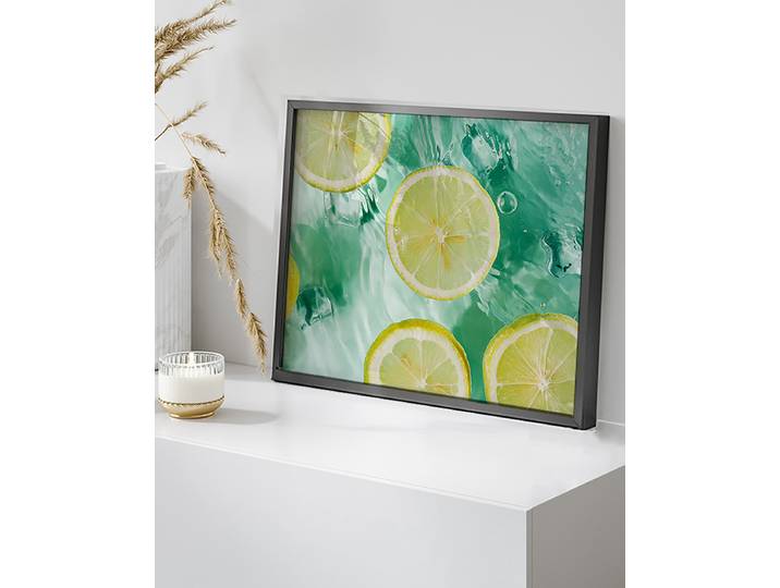 Impression artistique Citrons de mer Revêtement : verre acrylique Structure : hêtre laqué Multicolore 42 x 52cm