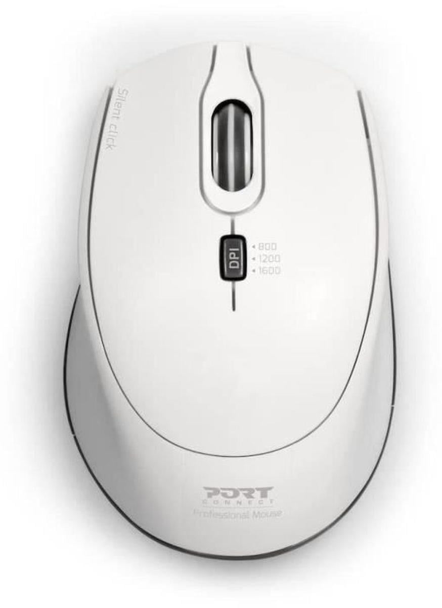 Port Designs Port Connect SILENT draadloze optische muis - 2.4 GHz - USB / USB-C - Wit