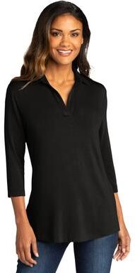 Port Authority LK5601 Women's Luxe Knit Tunic in Deep Black size Large   Rayon/Spandex