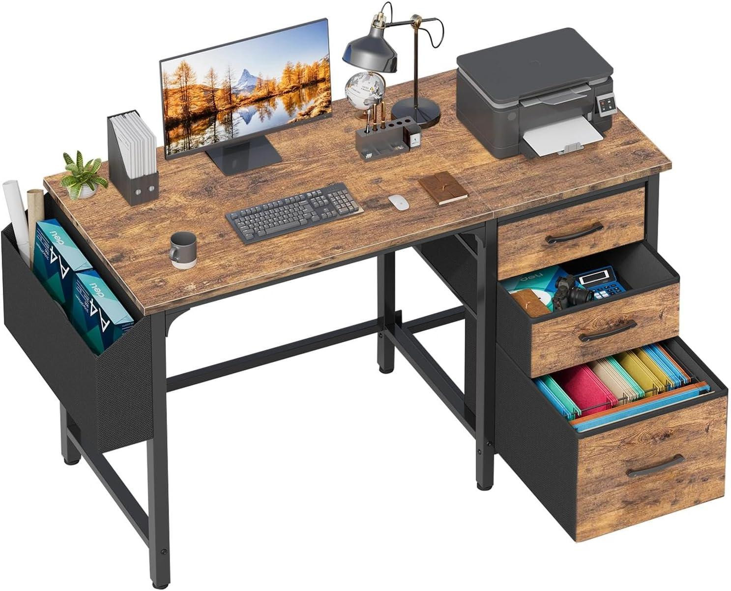 Computerbureau met 3 lades en houtlook, Breedte: 120 cm