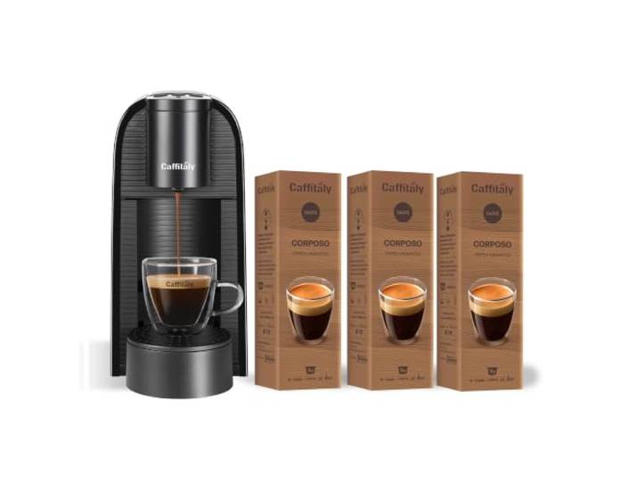 Caffitaly, Kaffeemaschine Volta Nera, 30 volle Kaffeekapseln im Lieferumfang enthalten, für Original Caffitaly-Maschinen, ideal für die Zubereitung verschiedener Arten von Espressos und heißen