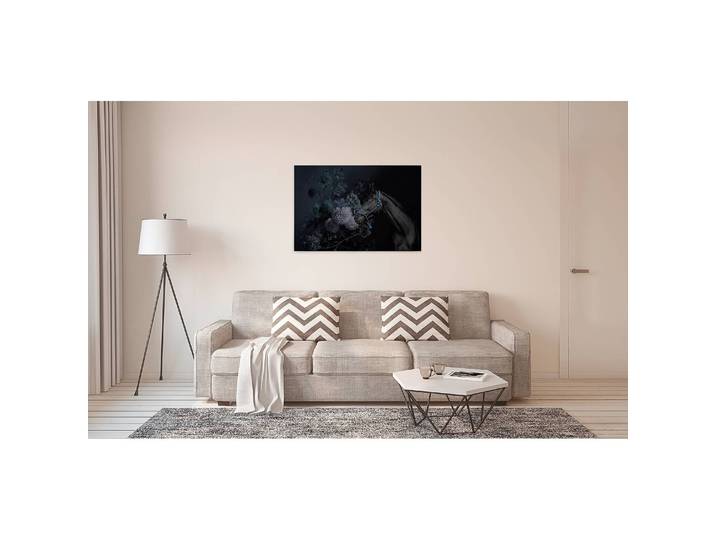 Impression sur toile Horse and flowers Polyester PVC / Épicéa Bleu/Bleu/Noir 90 x 60cm