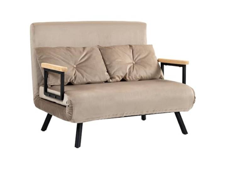 HOMCOM Slaapbank, opklapbed met bedfunctie, verstelbare rugleuning, 2-zits gestoffeerde bank met sierkussen, fluwelen look, voor woonkamer, slaapkamer, lichtbruin
