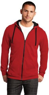 District DT800 The Concert Fleece Full-Zip Hoodie in New Red size XS   Cotton/Polyester Blend