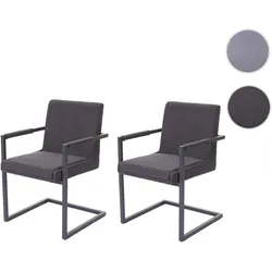 Einzelst�ck | 2er-Set Esszimmerstuhl HWC-D34, Freischwinger Küchenstuhl Stuhl ~ Stoff/Textil dunkelgrau