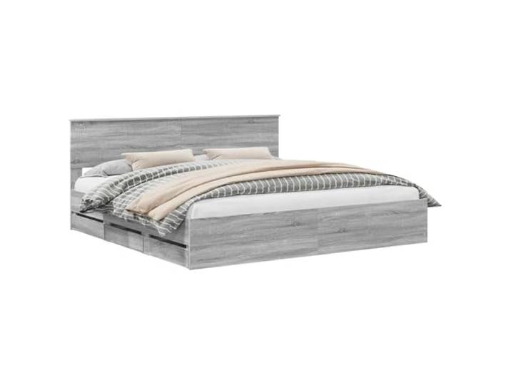 PUGYNBK Bettrahmen Sonoma 200 x 200 cm, Holz, Ingenieur Mit versteckten Schubladen, festen Lamellen, quadratischen Beinen, einfache Reinigung