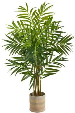 Nearly Natural 8' King Palm Artificial Tree in Handmade Natural Cotton Multicolored Woven Planter