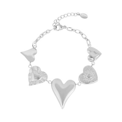 Charm-Armband ADELIA´S "Armband Charmarmband mit mehreren Herzanhängern, 16 cm", silber (silberfarben), Armbänder, Damen, yehwang_16, Stahl, Charm-Armband, trendig mit glänzenden Herzanhängern