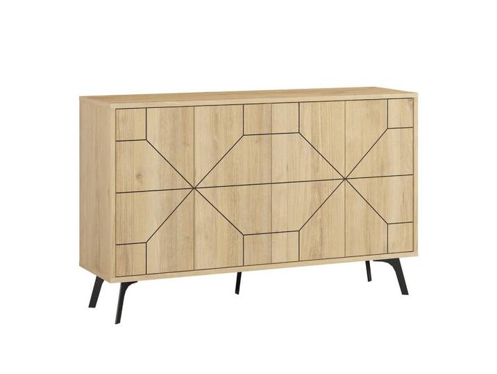 Calicosy Buffet mit 4 Türen und dekorierten Türen L123 cm - Dune, Eichefarben, 35x62.4x123 cm, Kleinmöbel, Kommoden, Sideboards
