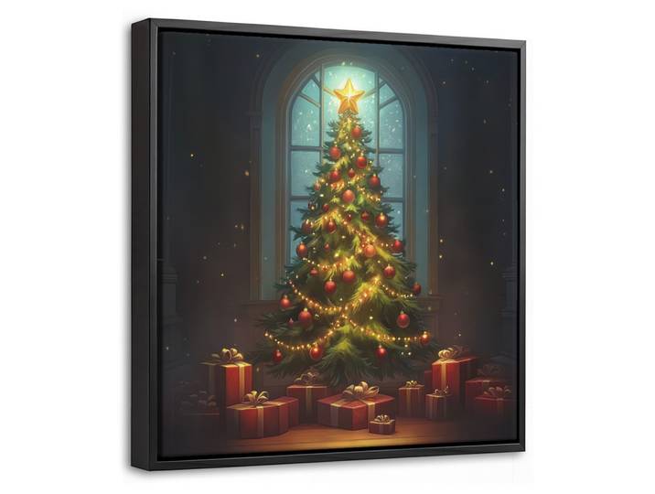 LEINWAND Bilder mit Rahmen - Weihnachtsbaum - Geschenk - Winter - 20x20