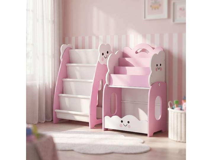 AIYAPLAY Meuble Rangement Enfant 4 Étagères Rose Modulaire