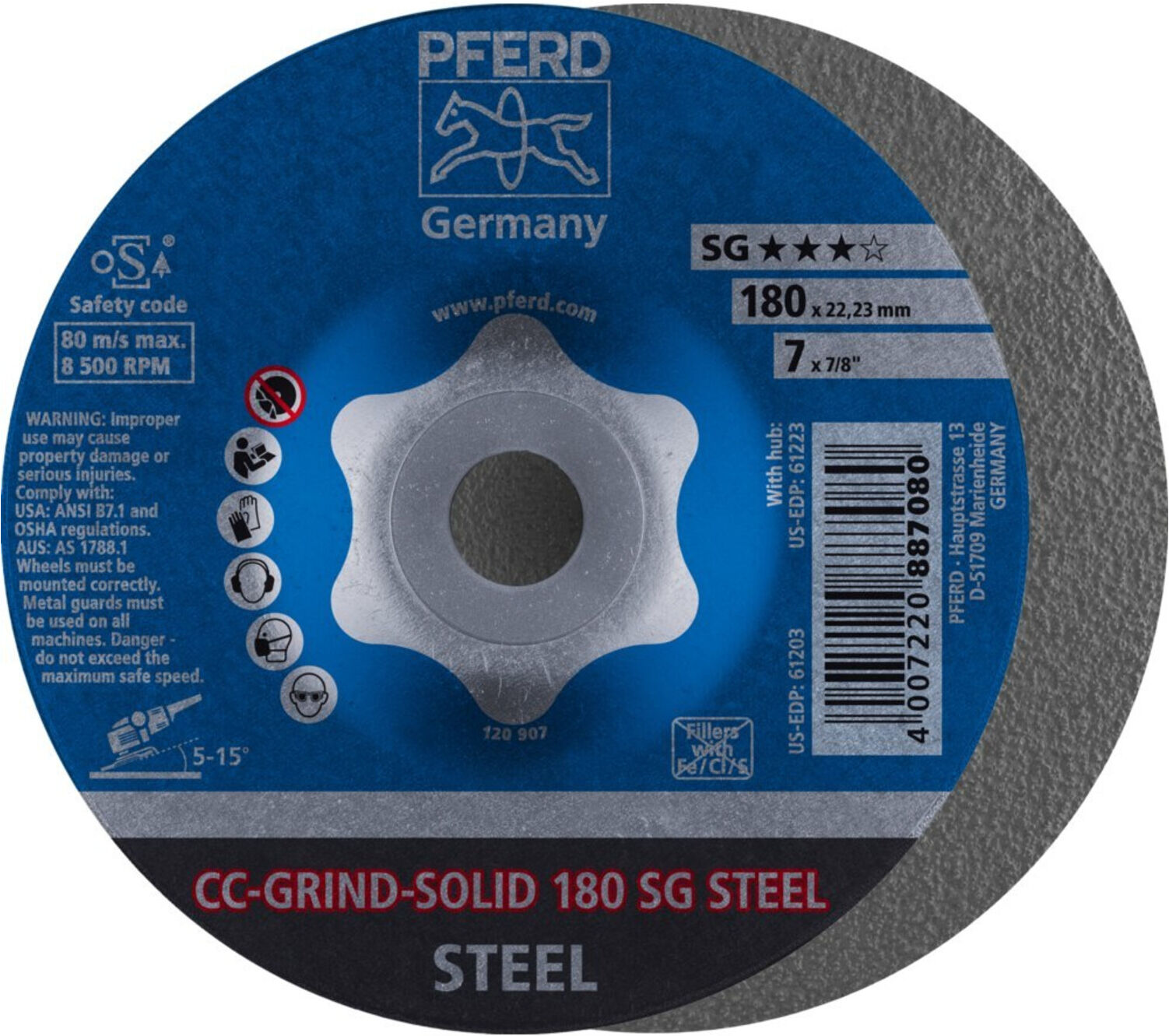 Pferd Schleifscheibe CC-Grind Solid Steel 180mm (64185180)