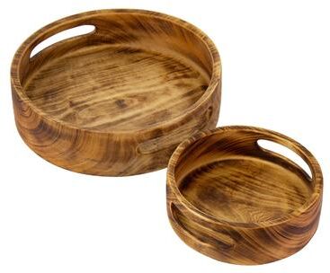 Global Crafts Nested Jacaranda Wood Trays with Handle, Set of 2