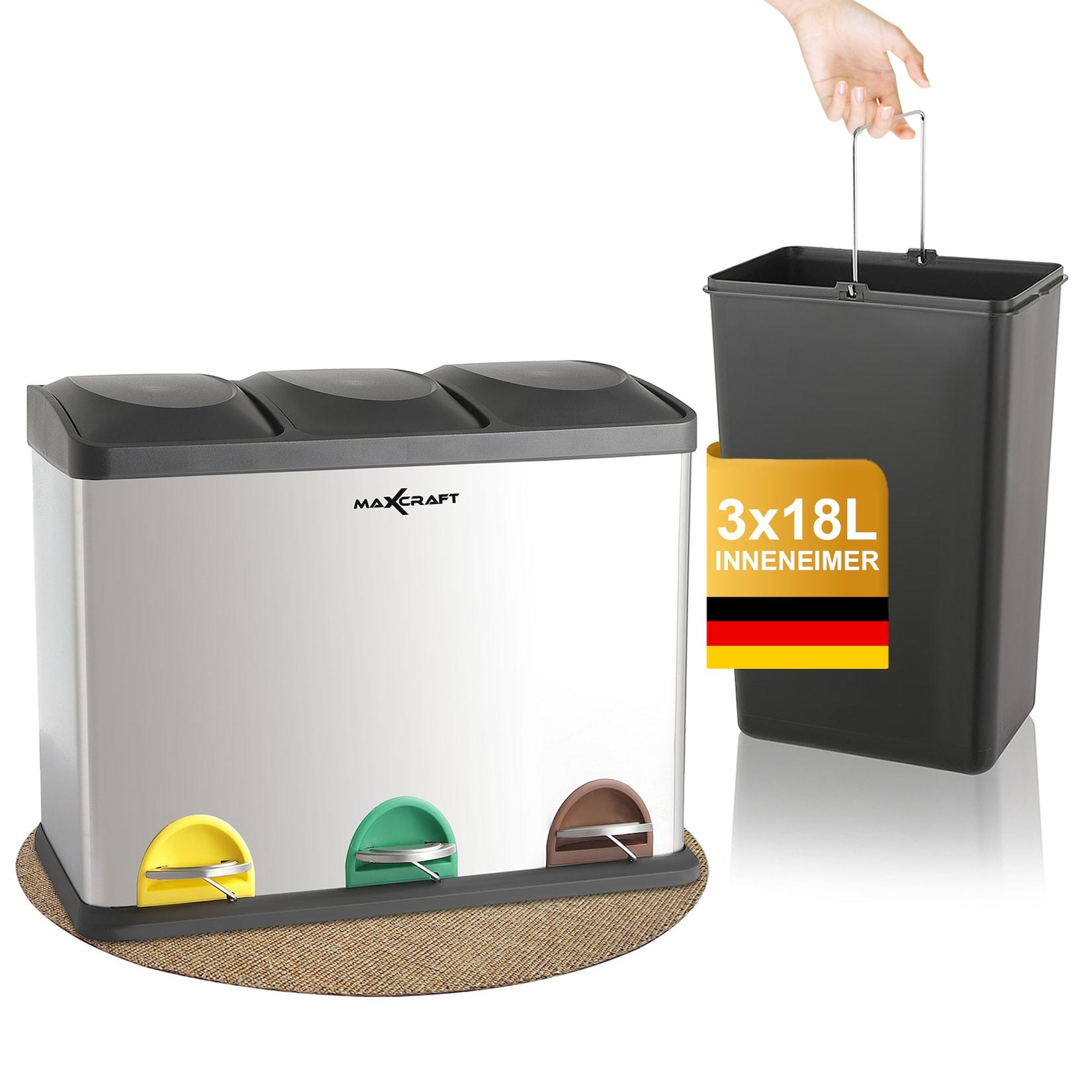 MAXCRAFT Mülleimer / Treteimer mit 3 Behältern - 54 Liter (3 x 18 Liter)