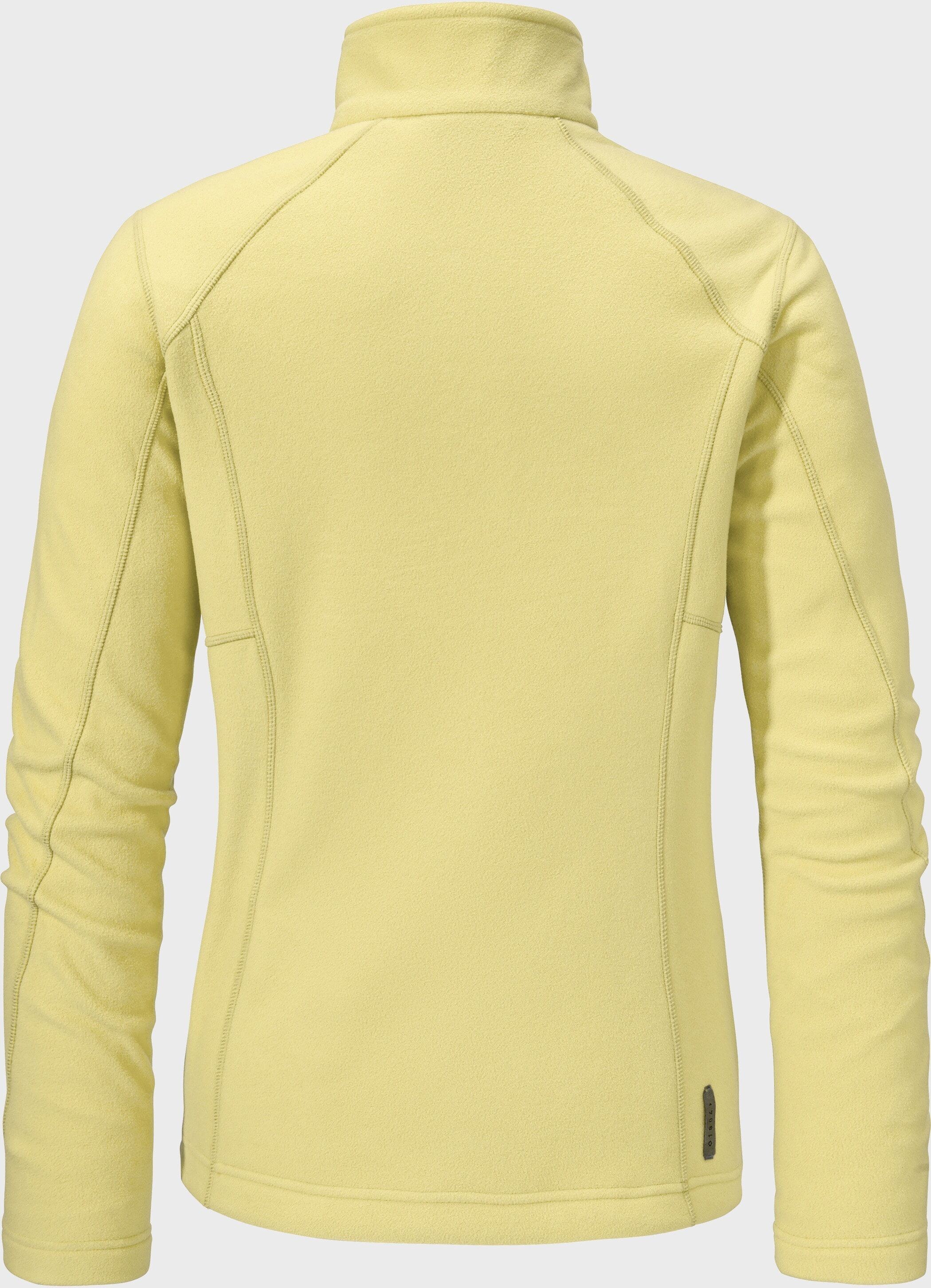 Fleecejacke SCHÖFFEL "Fleece Jacket Leona3", Damen, Gr. 44, gelb (5105, gelb), Oberstoff: 100% Polyester, regular fit, hoch geschlossener Ausschnitt, Jacken Fleecejacke 5105, gelb 44