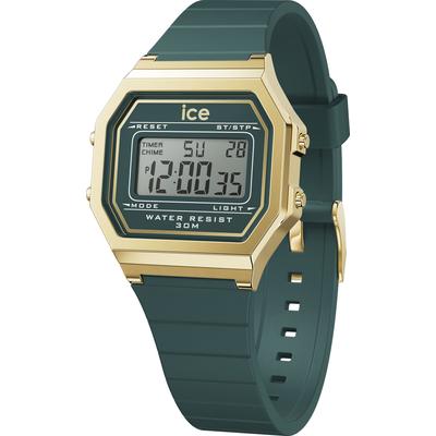 Chronograph ICE-WATCH "ICE digit retro - Small", grün (dunkelgrün), Armbanduhren, Damen, Chronograph, Armbanduhr, Quarzuhr, Damenuhr, Silikonarmband, Datum
