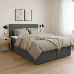 Boxbett Rosa Dunkelgrau ca. 140x200 cm mit Topper