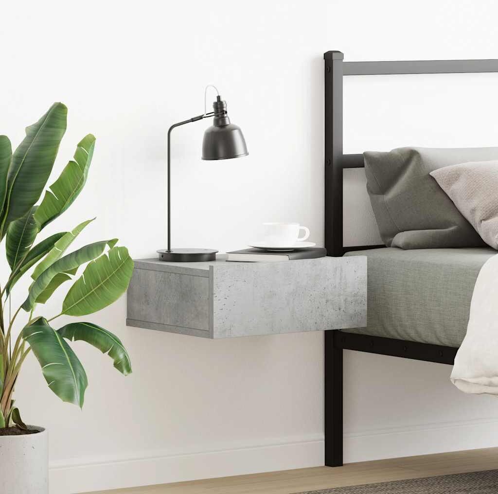 vidaXL Mesita de noche flotante contrachapada gris hormigón 40x30x15cm Gris
