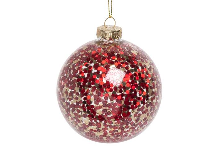 Weihnachtskugel aus Glas mit Pailletten, rot und goldfarben