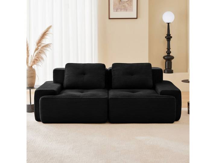 BBWL Sofa Modulsofa 2-Sitzer mit tiefem Sitz, Cordstoff, 32D-Polsterung, breite Armlehnen, rahmenloses Design, 204 x 104 x 69 cm
