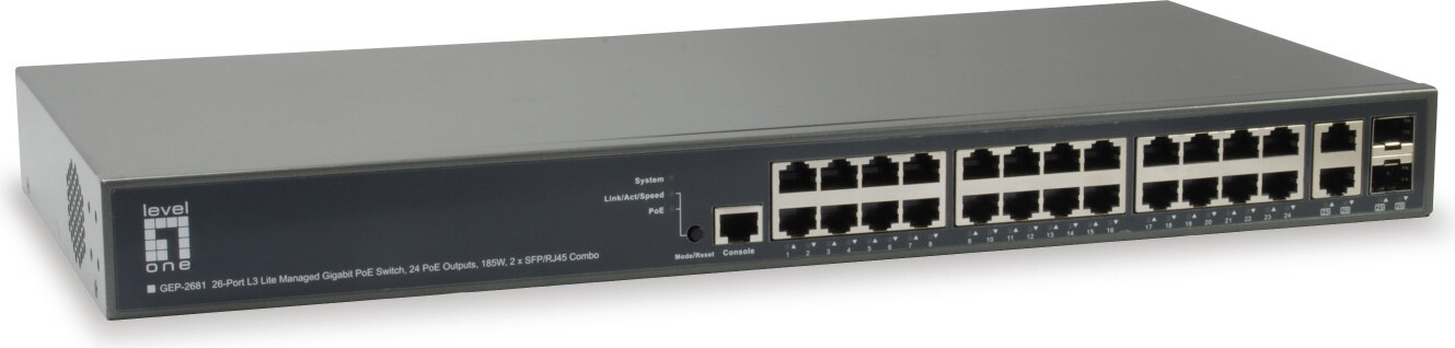 LevelOne GEP-2681, Managed, L3, Gigabit Ethernet (10/100/1000), Power over Ethernet (PoE), Rack-Einbau