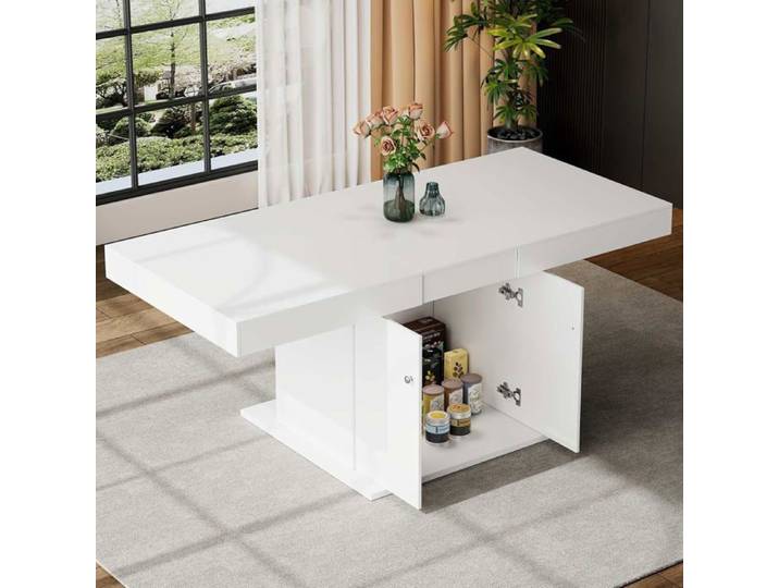 Table à manger extensible - AASAASWAN - 140/180x80x76cm - 8 places - Design moderne - Blanc