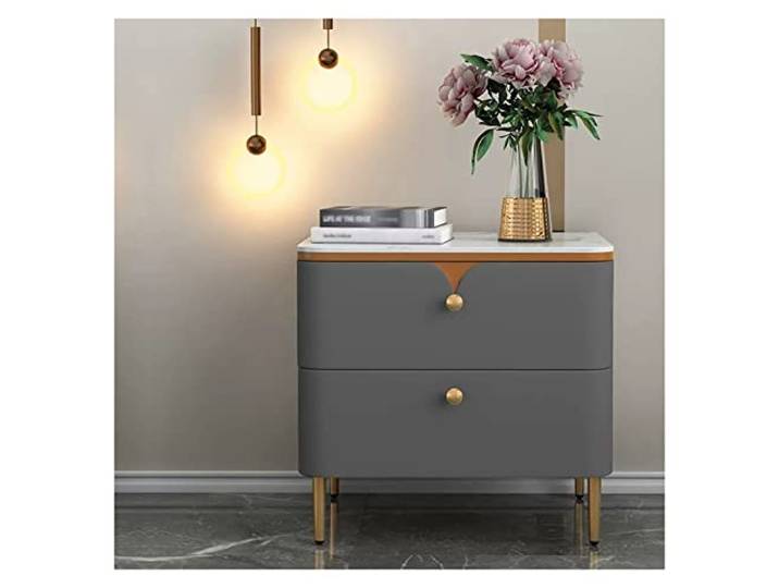 Vielseitig Nachttisch Moderner Beistelltisch aus Holz mit 2 Schubladen Nachttische for Büro, Wohnzimmer, Schlafzimmer (Dunkelgrau)(L45xD40xH51cm)