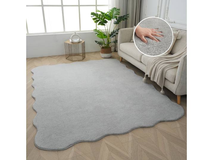Teppich GOODPRODUCT Cali Welle, Wellenform, modern, Premium-Qualität , grau, B:180cm H:16mm L:230cm, Kunstfaser, Microfaser, Teppiche, Teppich, Uni-Farben, kuschelig, & weich, waschbar, Felloptik, Wohnzimmer