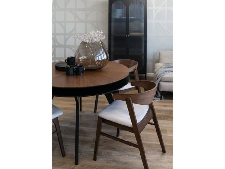 Chaise en bois - SELSEY - Panize - Noyer/Beige - Salle à manger - Bois de chêne plaqué - Scandinave - Moderne