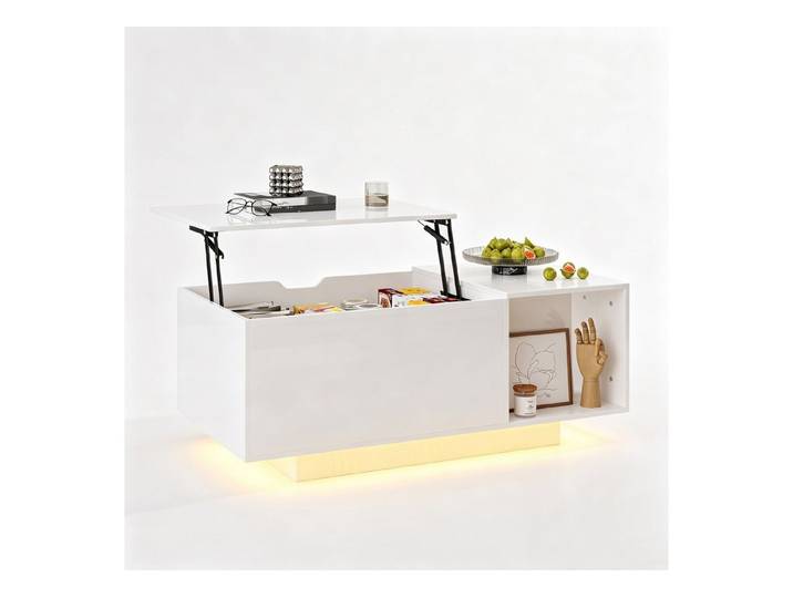 Hyaapwod Couchtisch Höhenverstellbarer Hochglanz-Couchtisch mit LED-Beleuchtung (1-St)
