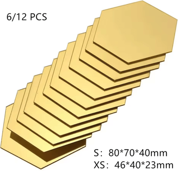 Inspire Picks 6 12PCS Hexagon Mirror Wall Stickers Acrylic Self Adhesive Mosaic Decor Set gold 12 Pcs xs 46x40x23mm