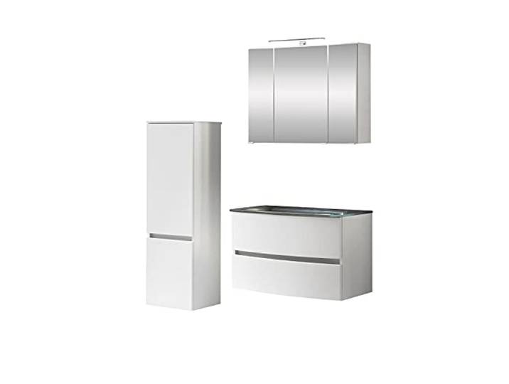 Badezimmerkombination Kornel 4 3-teilig mit grauem Waschbecken - weiß