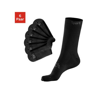 Sportsocken BENCH., Damen, Gr. 43-46, schwarz (6x schwarz), Baumwollmischung, unifarben, elastisch, Socken Sportsocken, mit antibakterieller Feuchtigkeitsregulierung