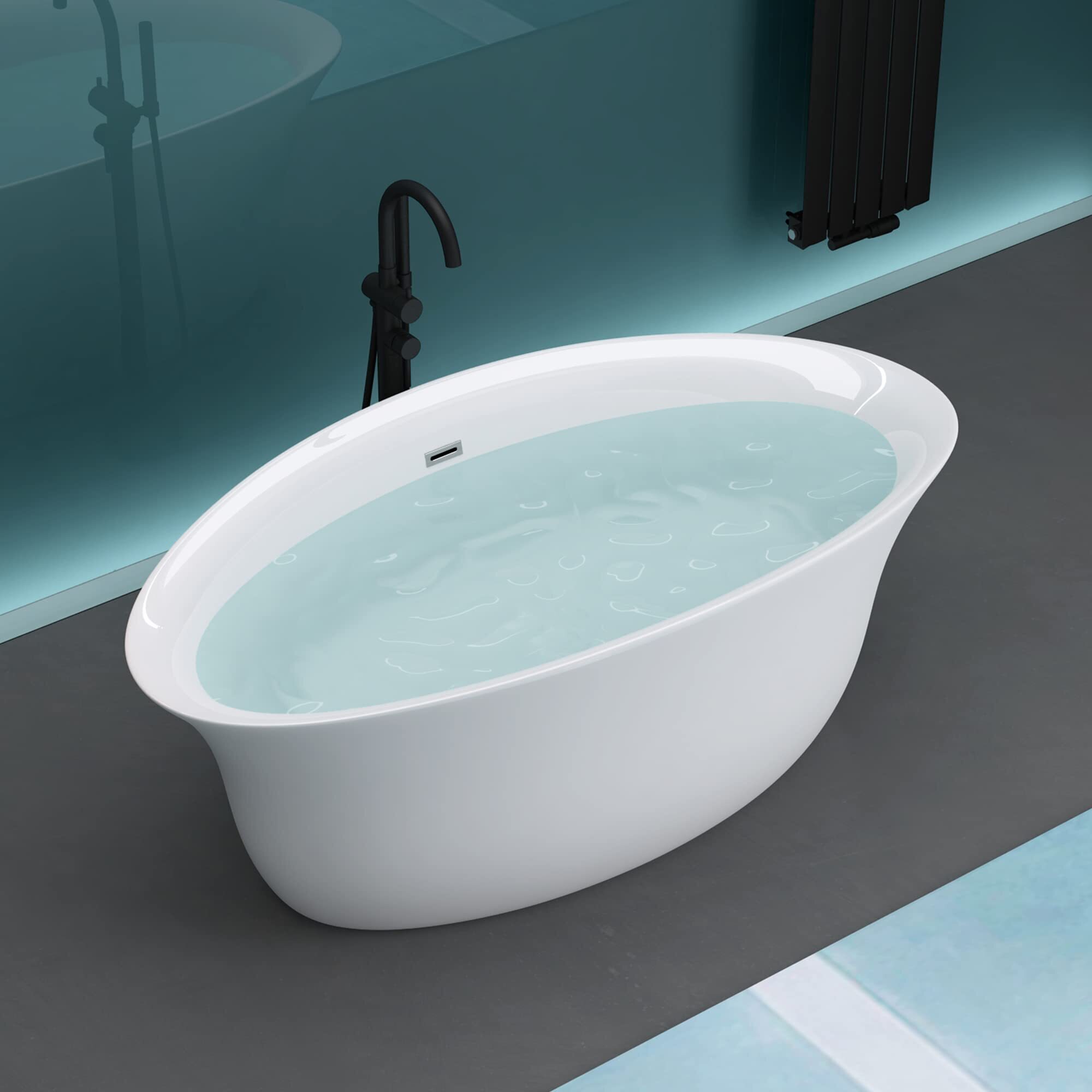Mai & Mai freistehende Acryl-Badewanne Oval Standbadewanne Weiß inkl. Push-Open Ablaufgarnitur Breite 170cm V543